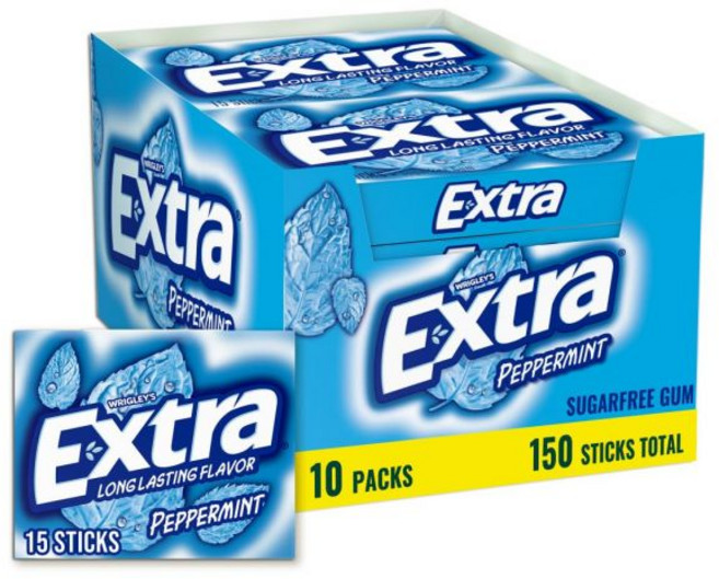 Extra 껌 엑스트라 달콤한 수박 무설탕 15개입 10팩 오래 지속되는 즙이 많은 맛 상쾌한 학교 직장 여행 시 입냄새에 딱 맞는 제품