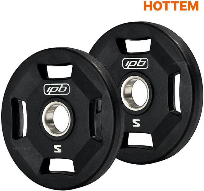 핫템 냄새없는 IPB 4홀 우레탄 중량원판 역기 바벨 중량 원판 세트, 무광블랙, 2개, 5kg