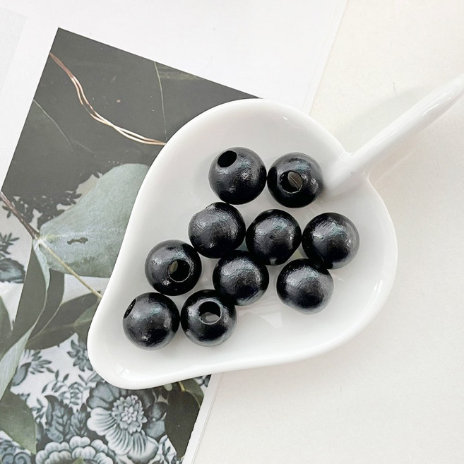 헤세드 (국산) 13mm 컬러구슬 나무구슬 우드구슬 (10개), 블랙