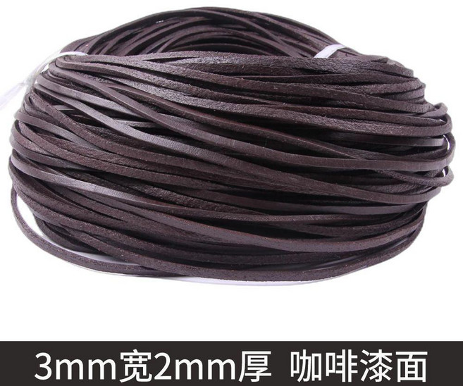 牛皮繩 真皮繩 手鍊繩 項鍊繩 DIY飾品配件 復古扁牛皮繩, 咖啡漆面,3毫米寬2毫米厚 一捆約90米, 1個
