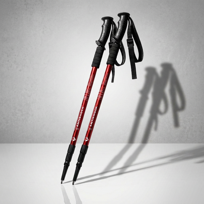 아이셀로 초경량 길이조절 3단 등산스틱, 2개, 레드