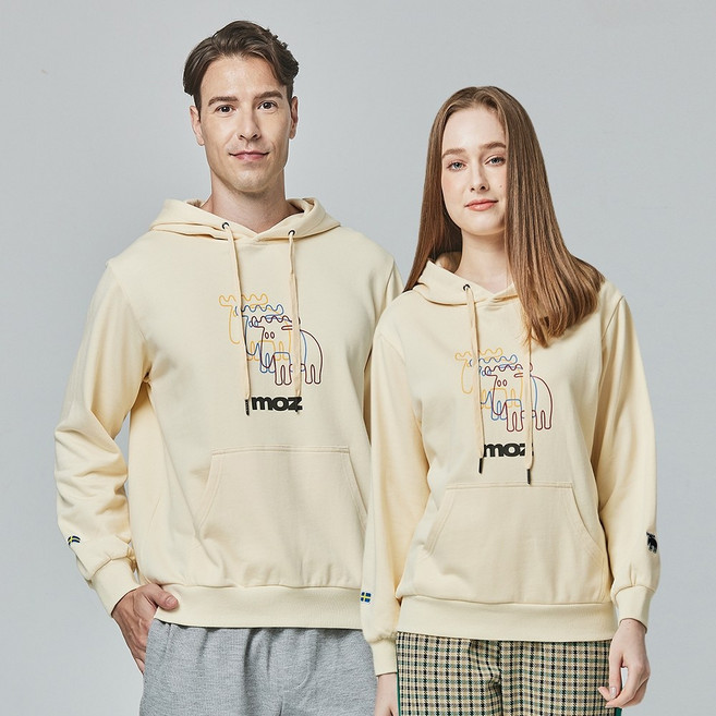 moz 瑞典 三隻駝鹿印花 帽T-奶油白(亞洲版) 男女共款