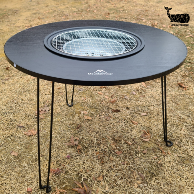 마운틴하이커 캠핑 바베큐 테이블 접이식 화로 화로대 난로 테이블 원형 + 수납가방, 바베큐테이블 블랙