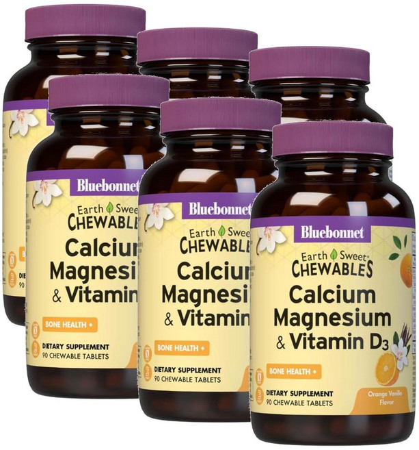 블루보넷 칼슘 마그네슘 비타민D3 오렌지 바날라 츄어블 Bluebonnet Calcium Magnesium Plus Vitamin D3, 90정, 6개