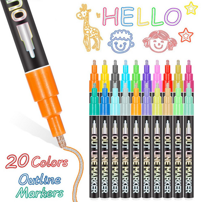 미니플 듀오 아웃라인 마카펜 세트, 1세트, 20색
