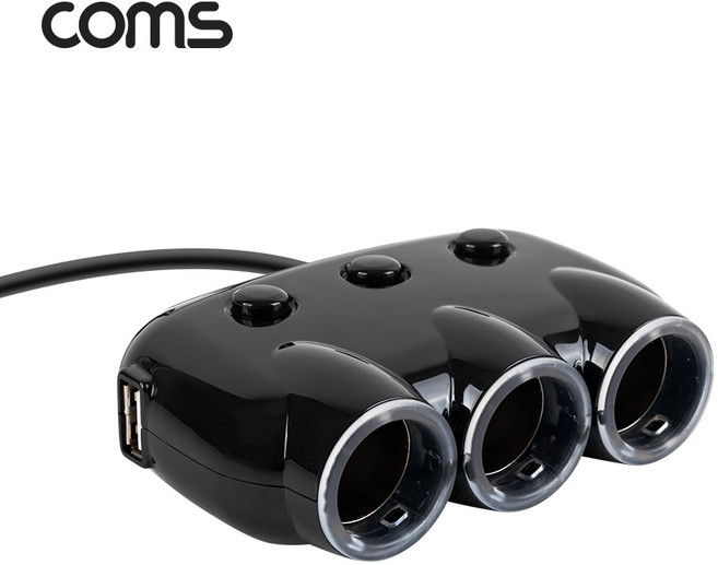 BB714 컴스 120W 차량용 3구 멀티소켓 시가 소켓 USB, 1개