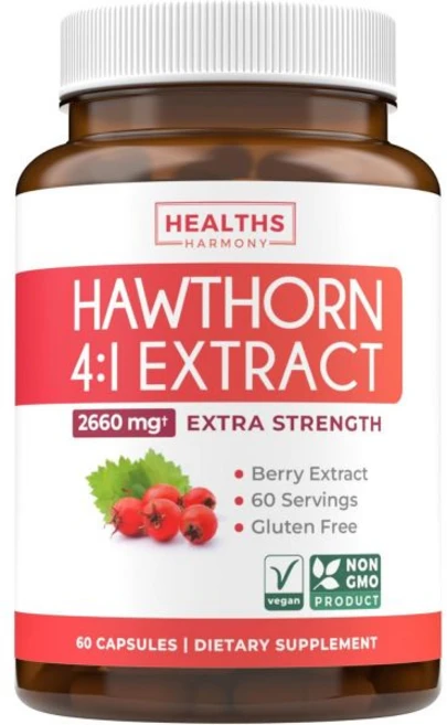 Healths Harmony 슈퍼 강력한 산사나무 열매 추출 캡슐 - 심장 및 소화 건강 지원을 위한 고농축 농축액으로 만든 보충제 비건 비GMO 글루텐 프리 4개월 분량, 60 Count (Pack of 1), 1개, 60정 - 쿠팡