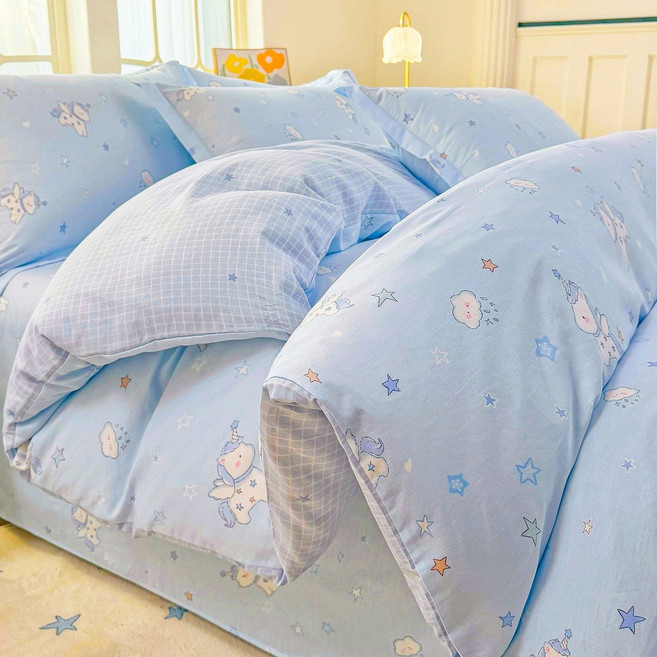 사계절 순면 4종 세트 100% 순면 A급 침구 세트 침대 시트 이불 커버 3종 세트