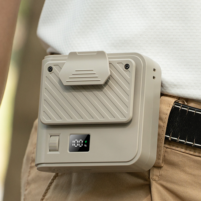 YGGDRAVA 휴대용 허리걸이 선풍기 USB충전식 초강력 급속냉감 대용량 배터리 100단 풍량조절 저소음 클립형 넥밴드 겸용 캠핑 등산 낚시 야외 현장작업 차박, 살구색, KLXT-KLX013