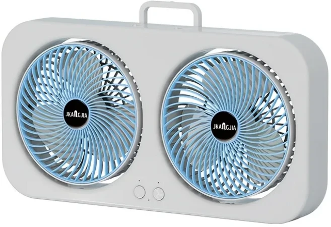 듀얼 헤드 USB 팬 360도 회전 블레이드 벽걸이 OR 독립형 디자인 충전식 (사무실 침실 야외 캠핑용), 02 lan