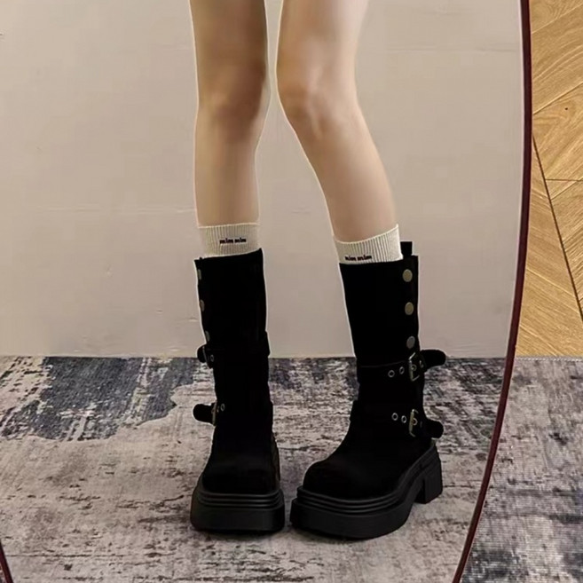 Makone 브라운 통굽 부츠