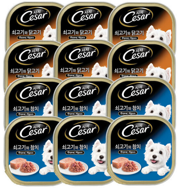 시저 쇠고기와 참치 +쇠고기와 닭고기, 6개, 100g, 닭