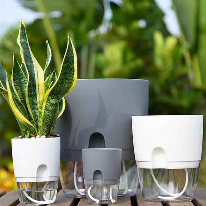 꽃꽂이 자동 급수 플라스틱 화분, 미니_그레이
