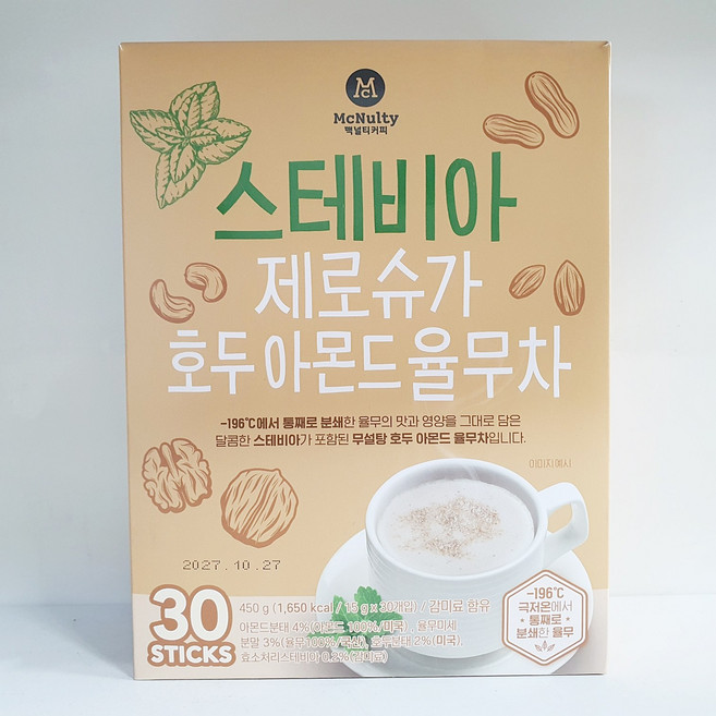 맥널티커피 스테비아 제로슈가 호두 아몬드 율무차, 1개, 30개입, 15g