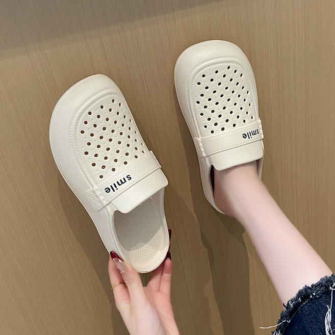 SAHINER 여성 통기성 플랫 홀 샌들 스퀘어토 키높이 실내외 슬리퍼 ALX33