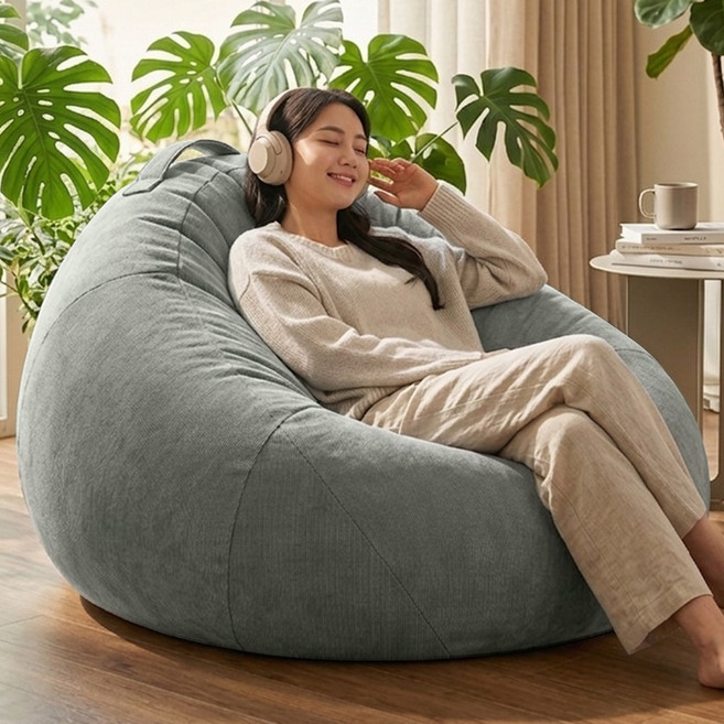 1인용 쉐닐 빈백 미끄럼방지 손잡이 구름솜+스폰지 충전, 그레이