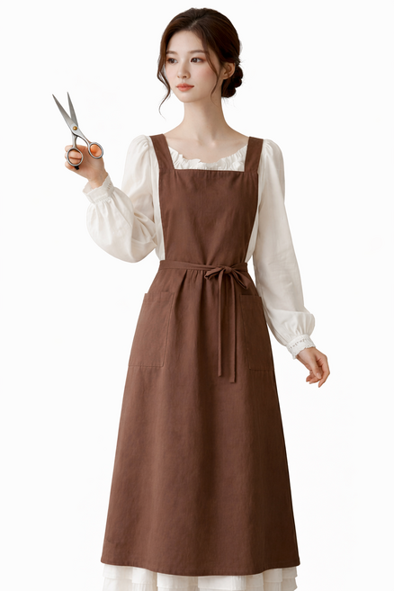 로블레 미용 앞치마 예쁜 방수 H형 원피스 카페 어린이집, 1개, 브라운