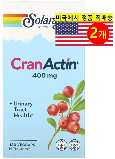 Solaray 솔라레이 크랜 액턴 여리네어리 트랙 헬쓰 400mg CranActin Urinary Tract Health, 2개, 180정 - 쿠팡