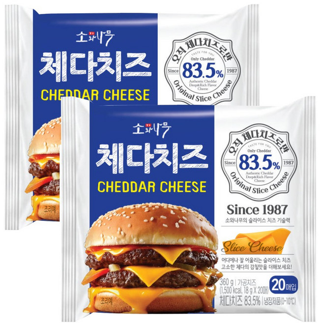 동원 소와나무 체다슬라이스치즈 (오직 체다치즈로만 83.5%) (20매), 360g, 2개