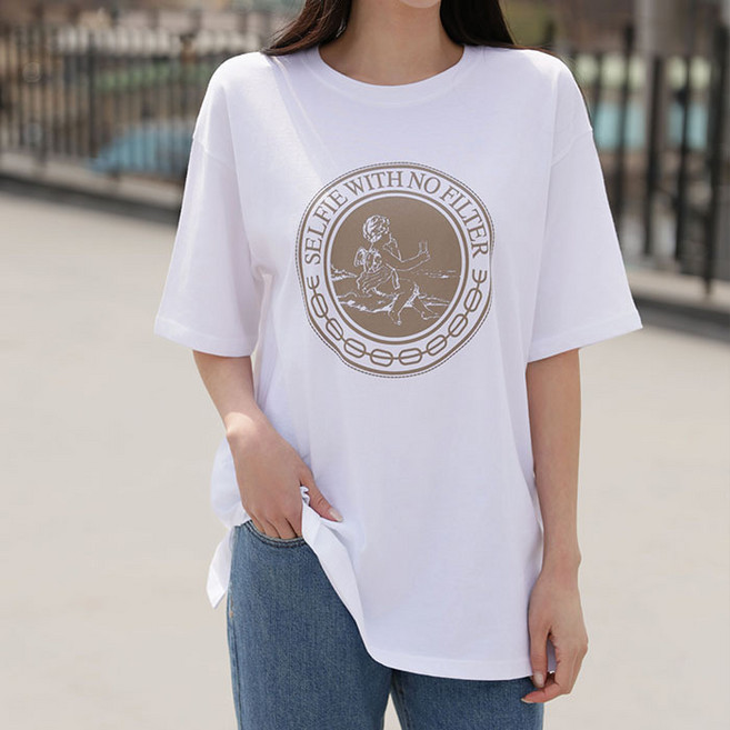 빼빼 여성용 라운드넥 레터링 스판 반팔 티셔츠