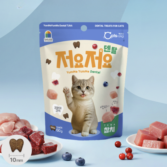 캐츠랑 저요저요 고양이 덴탈간식 치석예방 구강관리, 60g, 2개, Chicken/참치+닭고기분말