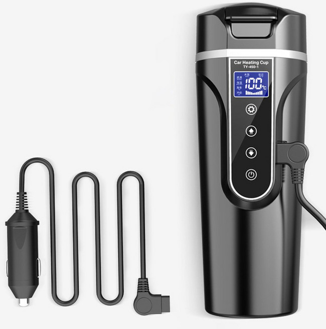 GH-03 차량용 스마트 텀블러 커피포트 12V~24겸용 450ml 터치패널 블랙 전기포트 차량용포트 카포트, 화이트