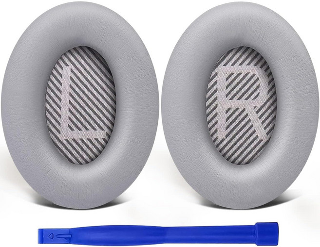 SOULWIT 교체용 이어패드-호환 모델 보스 Bose QuietComfort 35 QC35/QC35 II 헤드폰 소음 차단 폼 두께 추가 1쌍, Grey, Protein Leather-1, 1개