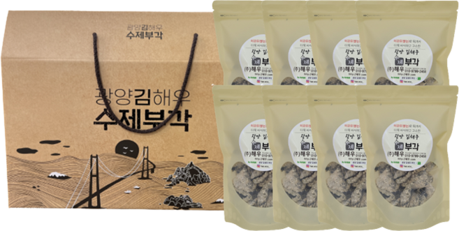 김해우 찹쌀 김부각 바삭한 수제 수제부각 현미유 미강유 쌀 저염 김튀각 저염식 선물세트 90g 8봉지, 8개