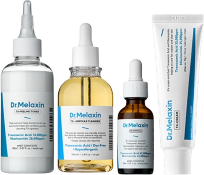 닥터멜락신 트라넥삼산 TX 37세 기미/미백 라인 4종 (TX-크림 + TX-앰플RX + TX-앰플 클렌저 + TX-필링토너), 1세트