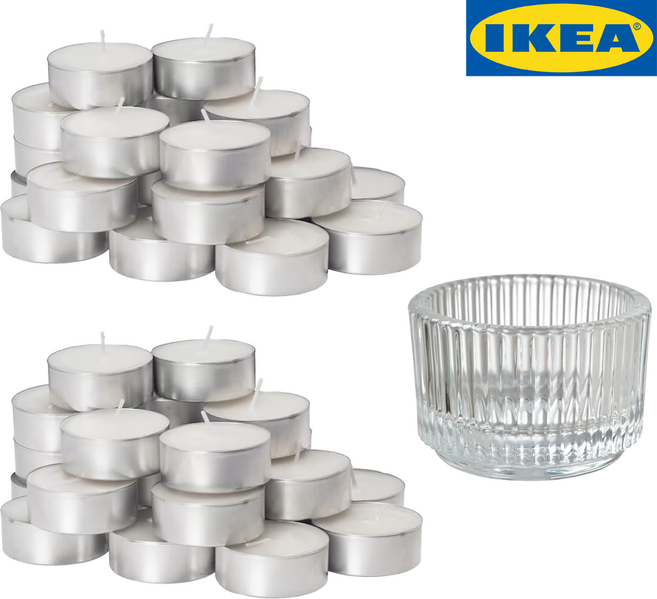 이케아 글림마 미니양초 캔들 48개 + 유리홀더 1개