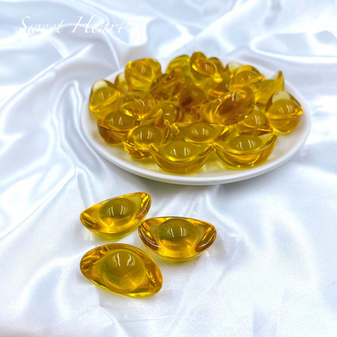 Sweet Heart 田芯精選 台灣 金元寶 琉璃元寶 開運 招財進寶 專用, 1個, 黃元寶（土）,3.5公分 一入