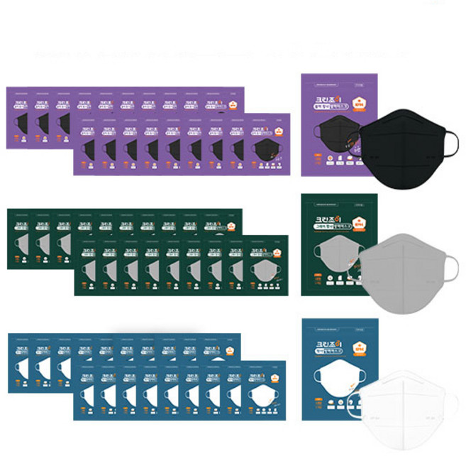 크린조이 KF94 황사 방역 마스크 (대형 100매 블랙/화이트), 5매입, 20개, 블랙