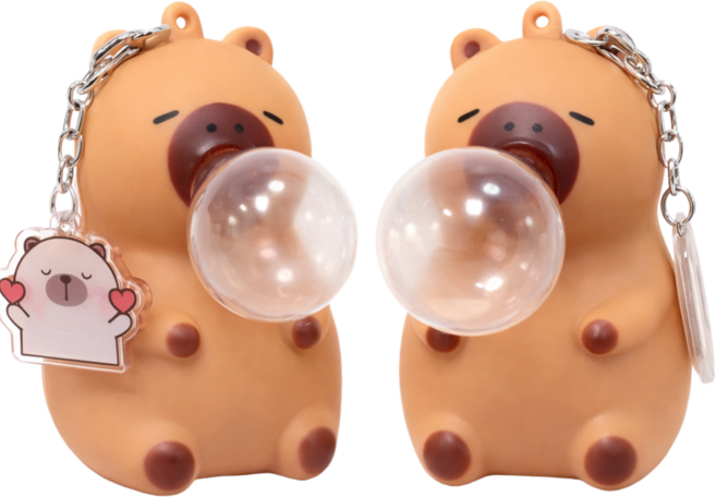 캐럿몰 풍선부는 카피바라 키링 스트레스 해소 장난감, 2개, 브라운