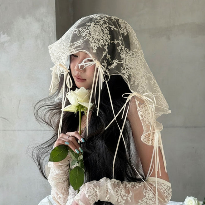FOSSETTE[포셋] 마들렌 리본 웨딩 베일 / 빈티지 레이스 면사포 셀프웨딩 촬영 소품