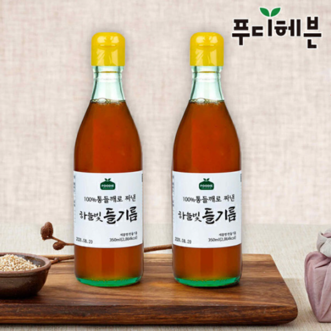 100% 통깨로 진하게 짠 하늘빛 들기름 350ml+350ml, 들기름350ml+350ml, 2개, 350ml