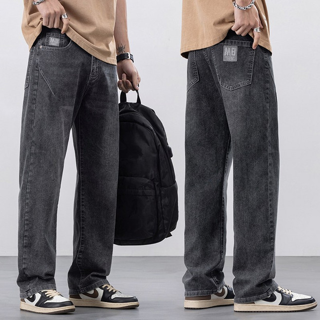 wassup 남자 청바지 봄여름용 일자핏 통청 캐주얼 와이드 청바지 빅싸이즈