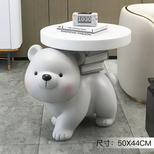 곰돌이 사이드 테이블 거실 소파 블루투스 스피커 선반 협탁 탁자 곰트레이, 그레이 (높이 44cm)