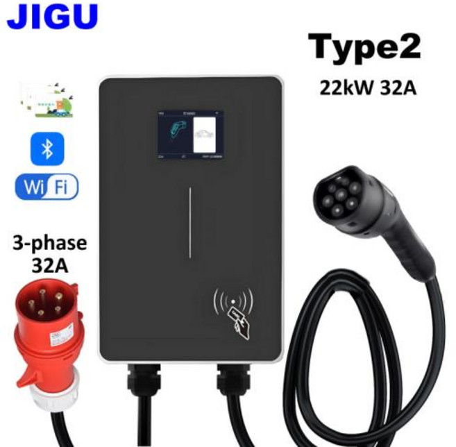 전기차충전기 JIGU 전기 자동차 충전소 단상 230V 32A 7KW 유형 2 Wallbox 3상 380V 11KW, 3)380V 22KW 32A, 유형2