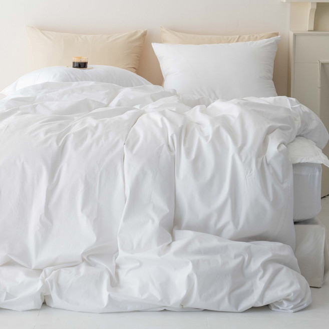 네모라인 국내제조 튼튼한 40수 트윌 피부에 순한 스마일 사계절 순면 홑 이불커버, 화이트