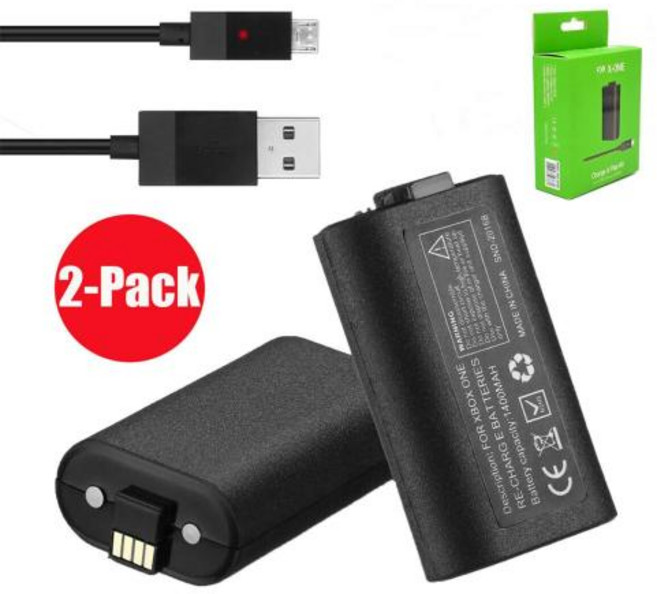 Xbox One S X 제어용 리튬 폴리머 충전식 배터리 팩 충전 충전기 케이블 2x 신제품, 기본