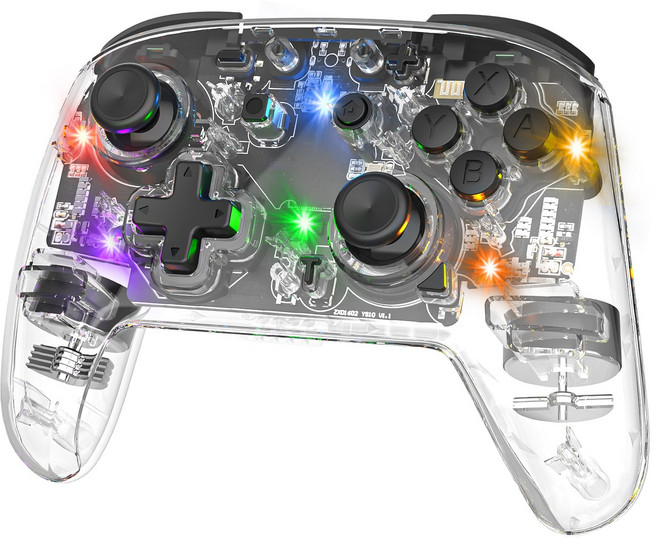 이이네 무선 투명 발광 컨트롤러 RGB 라이트 진동조절 터보 기능 스위치와 호환 게임 컨트롤러, 1개, 프로