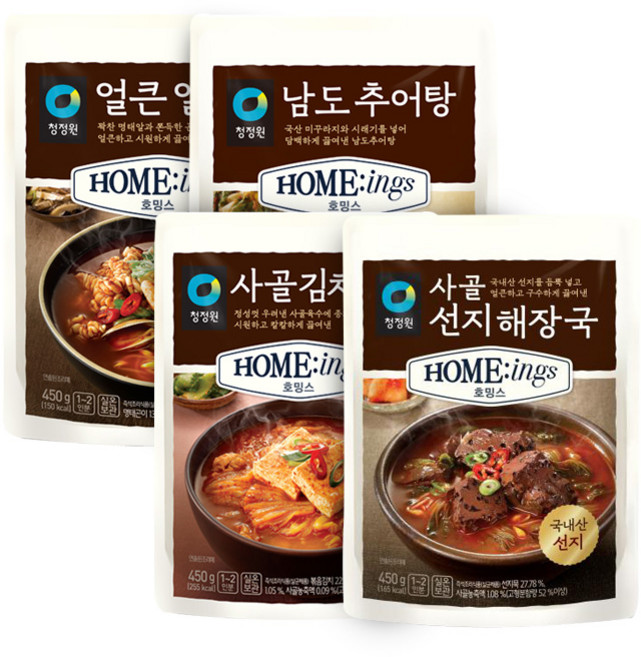 청정원 호밍스 남도추어탕 450g+사골김치찌개 450g+얼큰알탕 450g+사골선지해장국 450g, 1세트, 450g