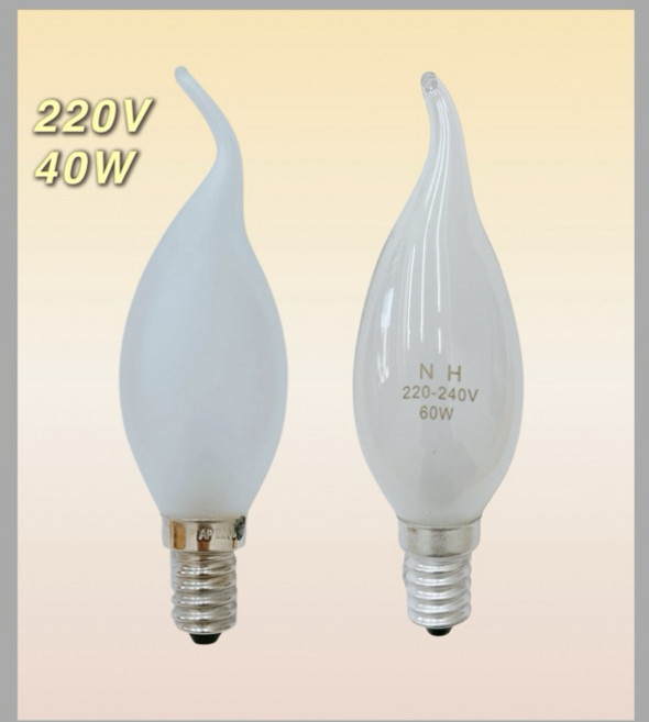 NH 水晶燈專用燈泡 E14 霧面拉尾燈泡, 2個, 220V 40W 拉尾磨沙, 其他顏色