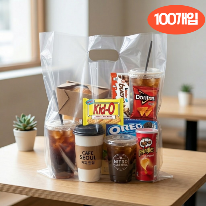 생활기준 손잡이형 PE 포장 비닐 쇼핑백, 100개, 투명