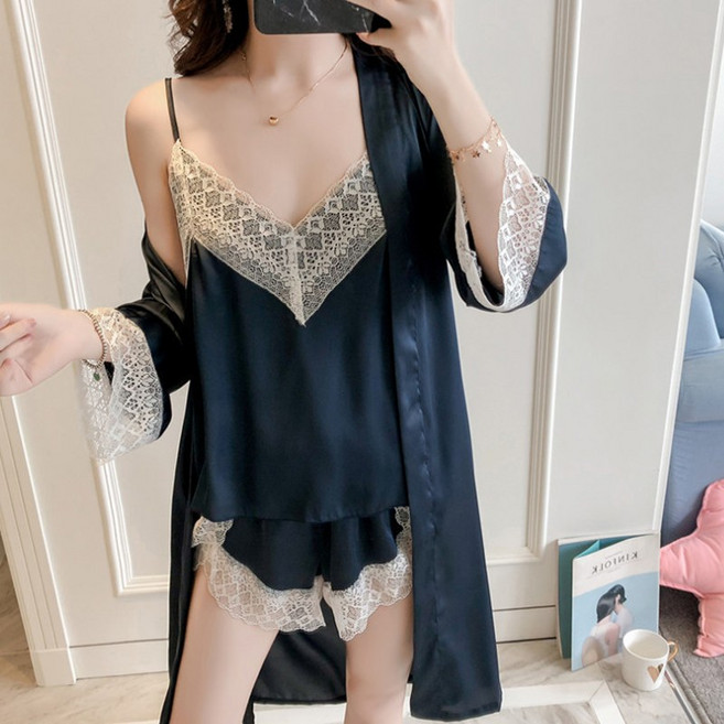 오브더룩 소프트 실크 슬립 상하의 로브세트(3컬러)