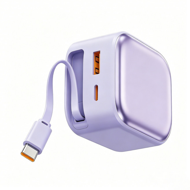 35W 充電器 氮化鎵自帶伸縮線快充頭 PD QC折疊插腳, 1個, 35w充電頭-紫色【自帶伸縮線】