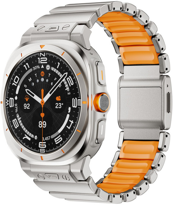 갤럭시워치 울트라 호환 티타늄 스테인리스 실리콘 믹스 밴드 스트랩 마그네틱 버클 시계줄, 스테인리스 - 티타늄 오렌지, 1개