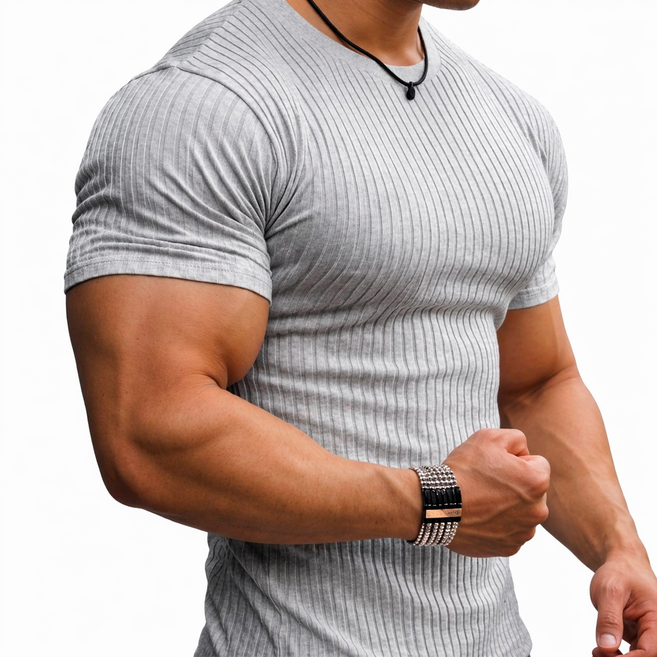 ENVOA 2P 골지 반팔티 남성 머슬핏 슬림핏 쫄티 이너 라운드넥 티셔츠