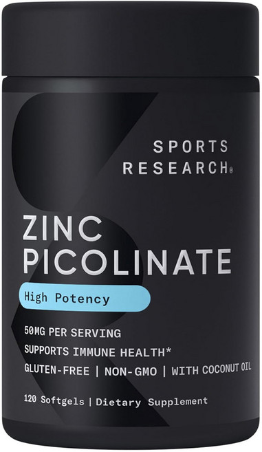 SPORTS RESEARCH 吡啶甲酸鋅軟膠囊 50mg, 1個, 120錠