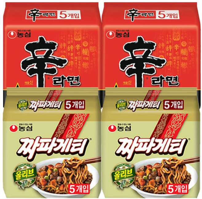 [세트상품] 농심 신라면 10개 + 짜파게티 10개 (총 20봉), 1세트